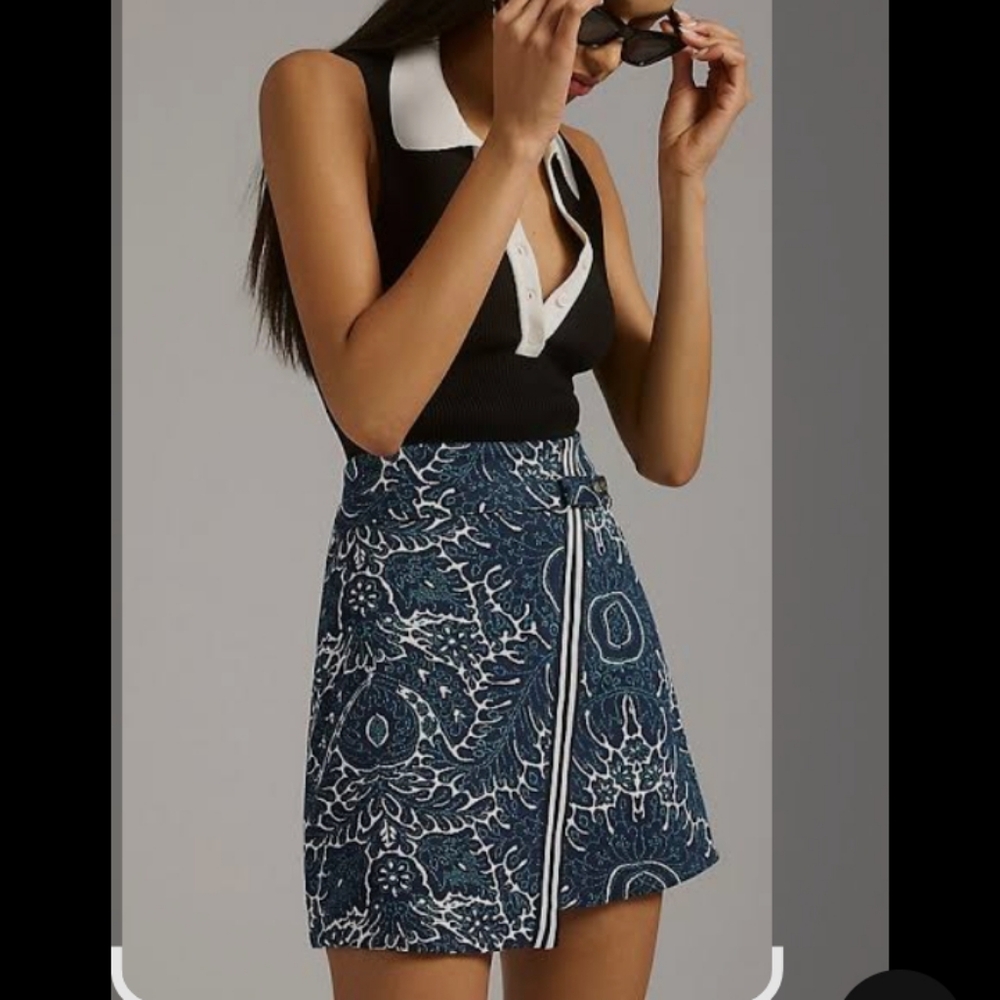Maeve Navy and White Patterned Mini Skirt, XS